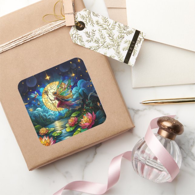 Adesivo Quadrado Stained Glass Moonlight Flight Fairy  (Presentear)