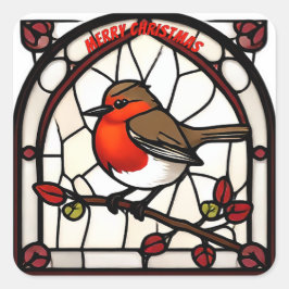 Adesivo Quadrado  Stained Glass Robin Redbreast "Merry Christmas"