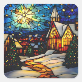 Adesivo Quadrado Stained Glass Winter Village