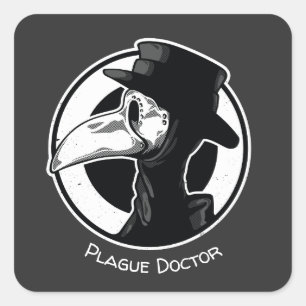 Adesivo Quadrado Stampunk Plague Doctor Bird Mask B/W