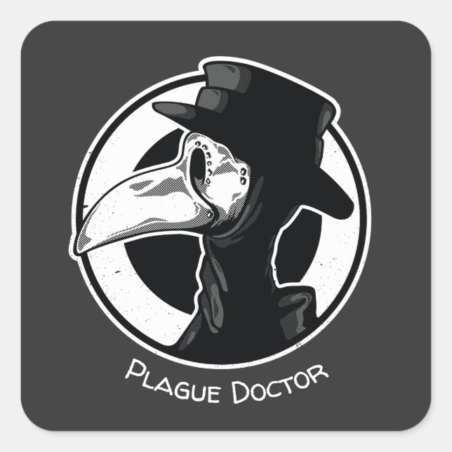Adesivo Quadrado Stampunk Plague Doctor Bird Mask B/W (Frente)