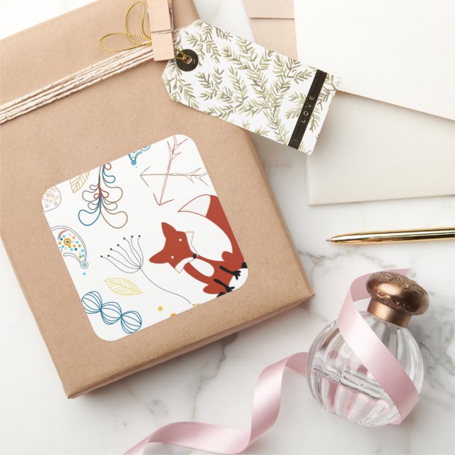 Adesivo Quadrado Star Forest Fox Woodland Padrão Floral (Presentear)