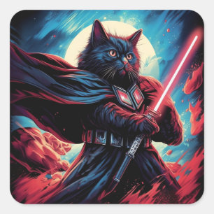 Adesivo Quadrado Stardust Samurai Guerreiro de Gato Cósmico