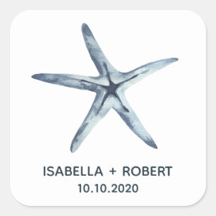 Adesivo Quadrado Starfish Azul Monograma de Casamento