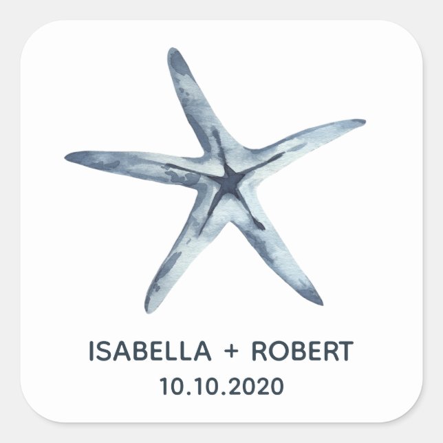 Adesivo Quadrado Starfish Azul | Monograma de Casamento (Frente)