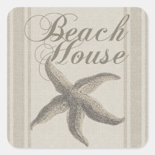 Adesivo Quadrado Starfish Beach House Seashore Coastal