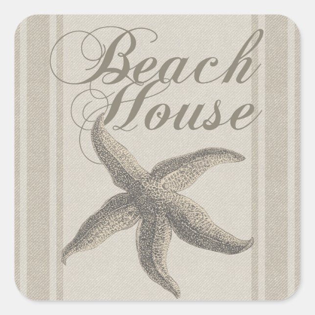 Adesivo Quadrado Starfish Beach House Seashore Coastal (Frente)