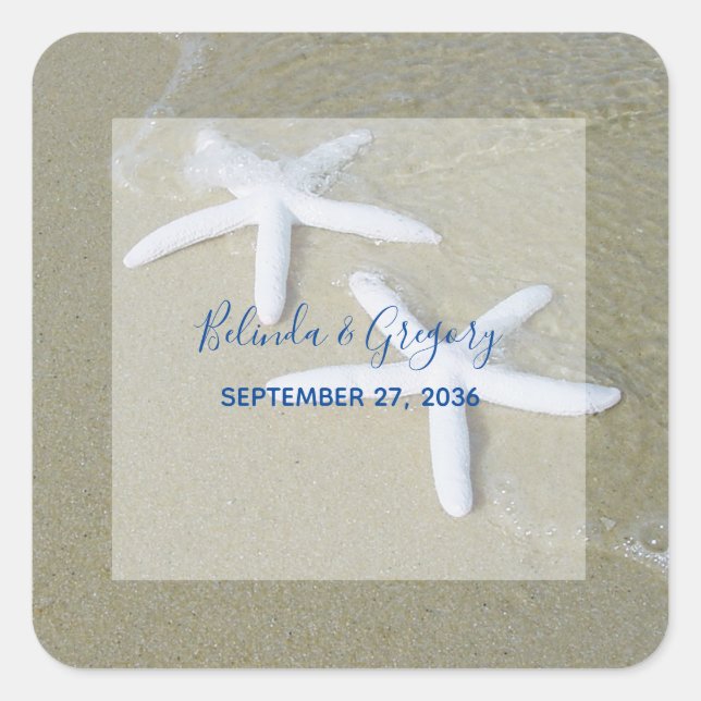 Adesivo Quadrado Starfish Beach Wedding (Frente)