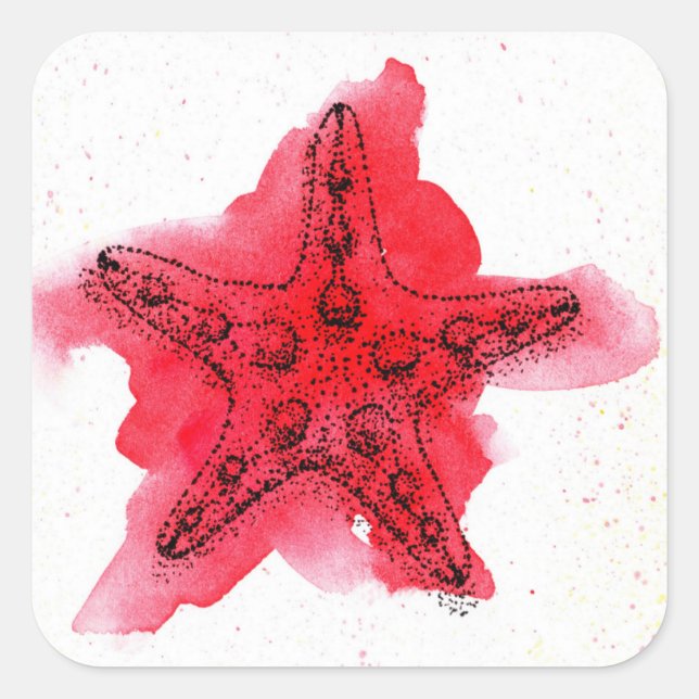 Adesivo Quadrado Starfish da Aquarela (Frente)