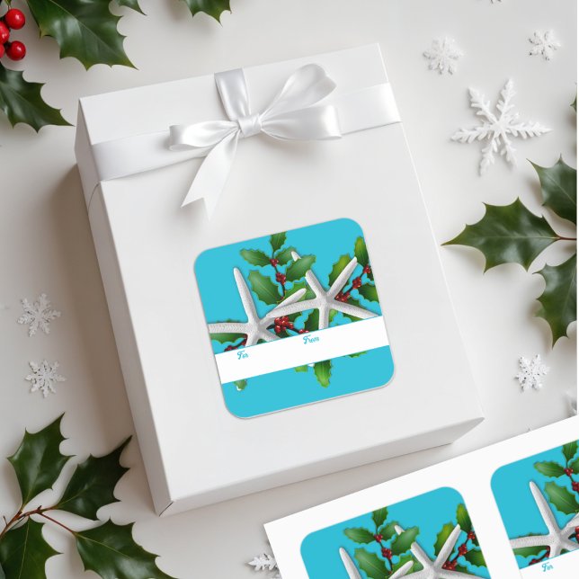 Adesivo Quadrado Starfish n Holly Christmas Gift Stickers Aqua (Criador carregado)