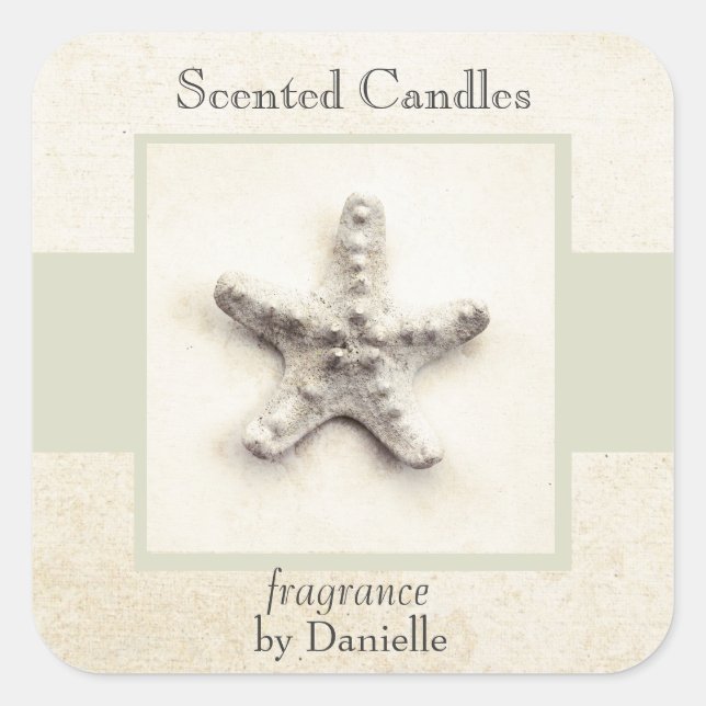 Adesivo Quadrado Starfish tranquil sea home, marca de vela (Frente)