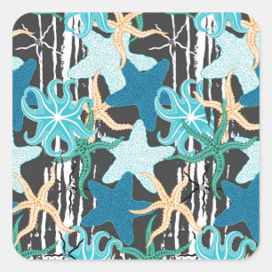 Adesivo Quadrado Starfish Vintage: Fundo Escuro Striped.