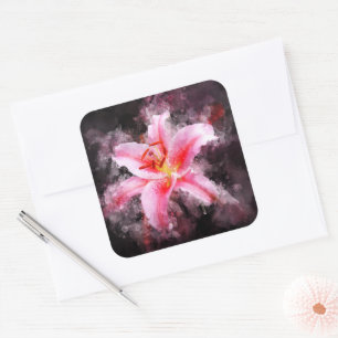 Adesivo Quadrado Stargazer Lily Flor Watercolor - bb 01