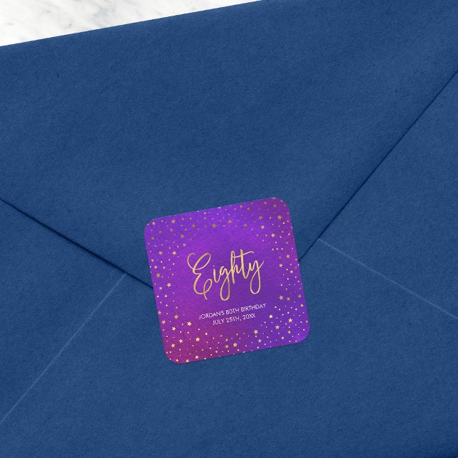 Adesivo Quadrado Starple Watercolor 80 Birthday (Criador carregado)