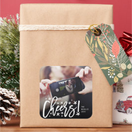 Adesivo Quadrado Starry Cheers Brush Script Modern New Year Foto