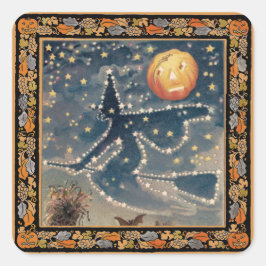 Adesivo Quadrado Starry Halloween Night with Fall Border