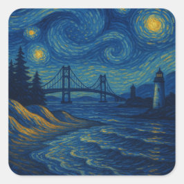 Adesivo Quadrado Starry Night Bridge Sticker