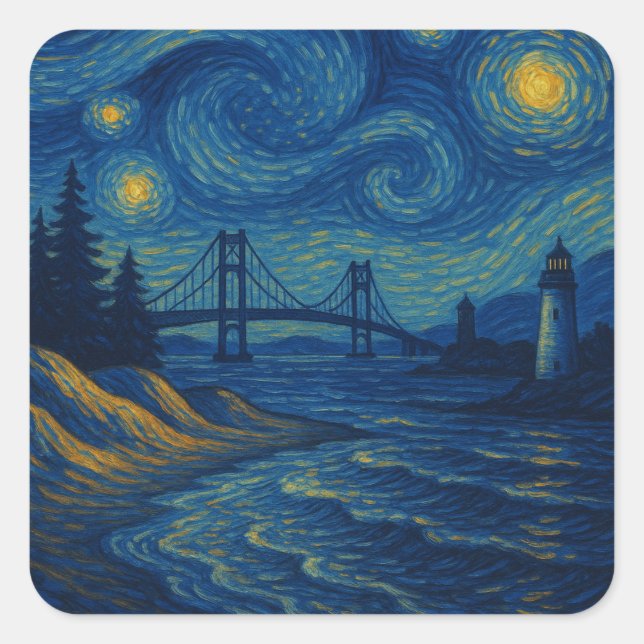 Adesivo Quadrado Starry Night Bridge Sticker (Frente)