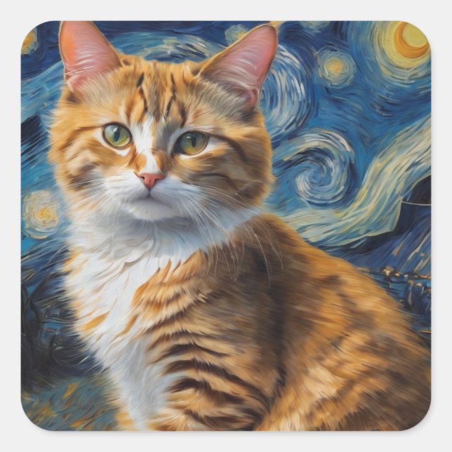Adesivo Quadrado Starry Night Cat (Frente)