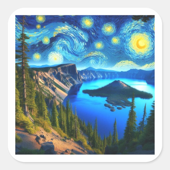 Adesivo Quadrado Starry Night Crater Lake National Park (Frente)