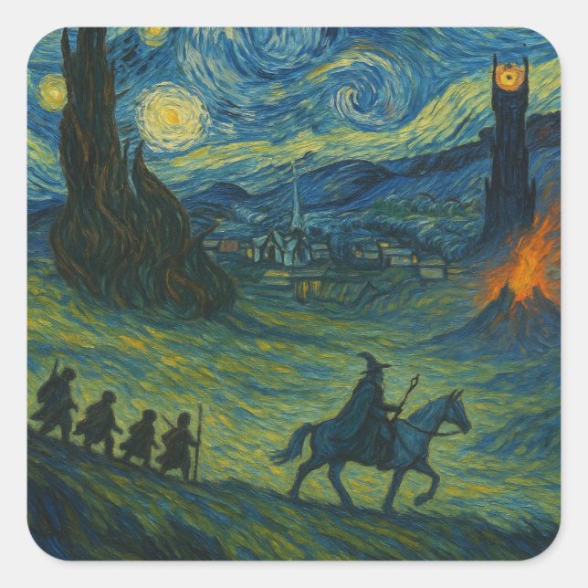 Adesivo Quadrado Starry Night Fantasy Journey Sticker (Frente)
