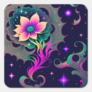Adesivo Quadrado Starry Night Lotus Flower Sticker