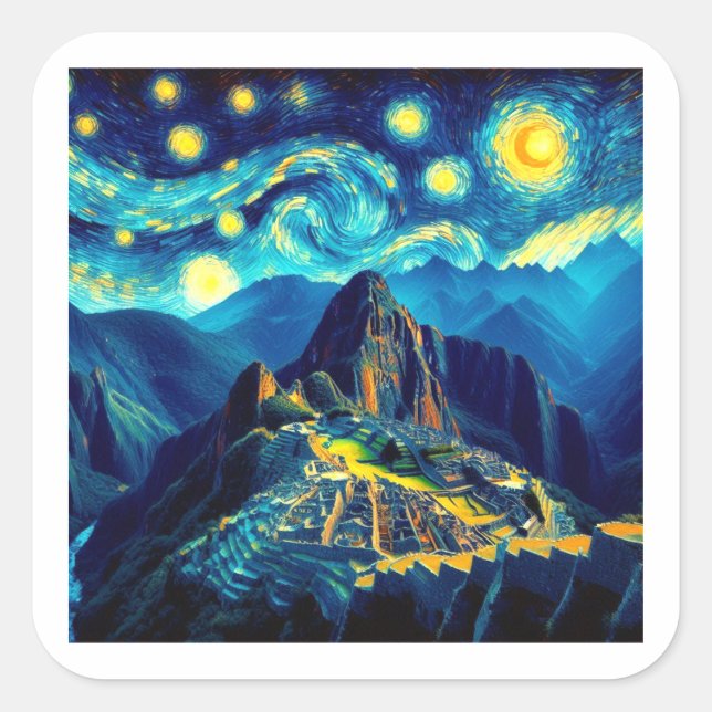Adesivo Quadrado Starry Night Machu Picchu Peru (Frente)