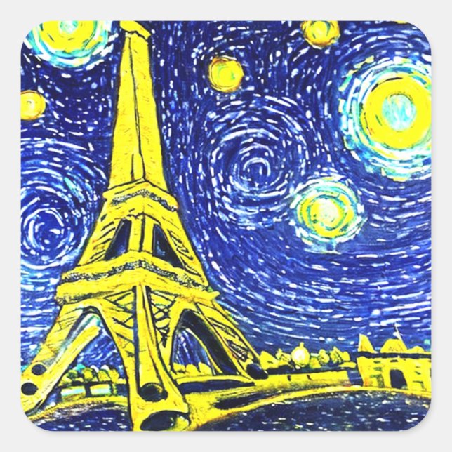 Adesivo Quadrado Starry Night Paris França (Frente)