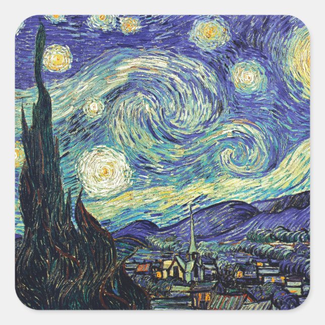 Adesivo Quadrado Starry Night por van Gogh (Frente)