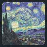 Adesivo Quadrado Starry Night por van Gogh<br><div class="desc">Van Gogh era obcecado pelo simbolismo de objetos luminosos e de cor. A lâmpada era um símbolo de calma e segurança. A estrela simbolizou a fé, e a luz gasosa, as realidades humanas. O azul ultramarino profundo era infinito, enquanto o vermelho e o verde expressavam "essas coisas terríveis, as paixões...</div>