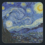 Adesivo Quadrado "Starry Night" por Van Gogh<br><div class="desc">Este design apresenta uma reprodução inalterada e sem edição,  de alta resolução,  da famosa pintura "Noite Estrelada" de Van Gogh.</div>