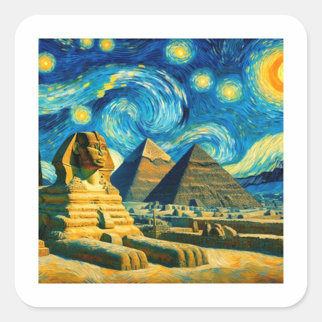Adesivo Quadrado Starry Night Pyramids Sphinx Egito (Frente)