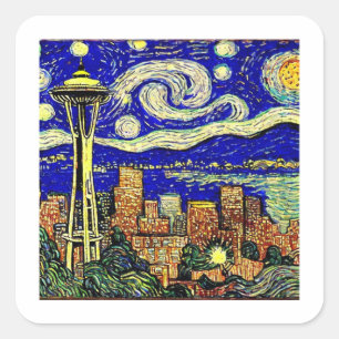Adesivo Quadrado Starry Night Seattle Washington