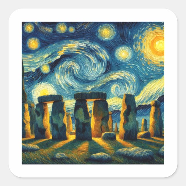 Adesivo Quadrado Starry Night Stonehenge (Frente)