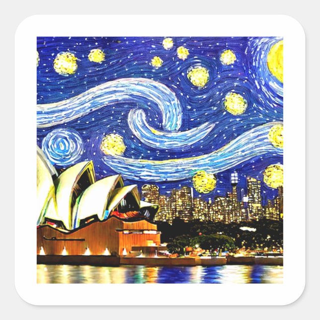 Adesivo Quadrado Starry Night Sydney Austrália - Ópera (Frente)
