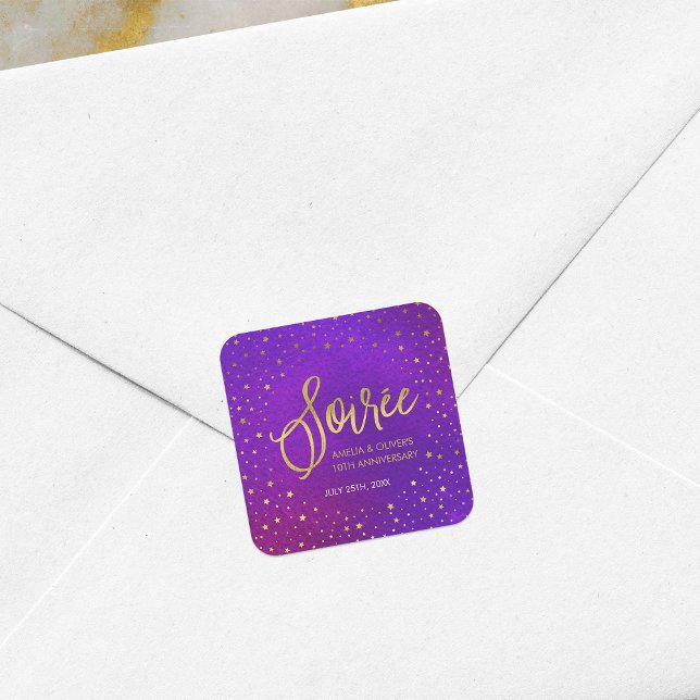 Adesivo Quadrado Starry Purple qualquer aniversário de casamento (Criador carregado)