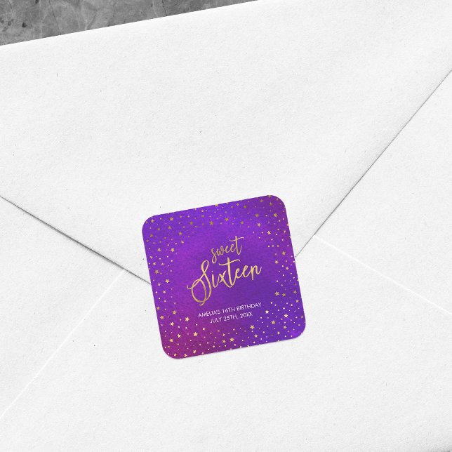 Adesivo Quadrado Starry Purple Watercolor Sweet Sessenta Aniversári (Criador carregado)