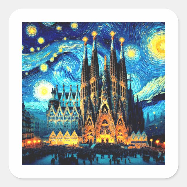 Adesivo Quadrado Starry Sagrada Familia Barcelona (Frente)