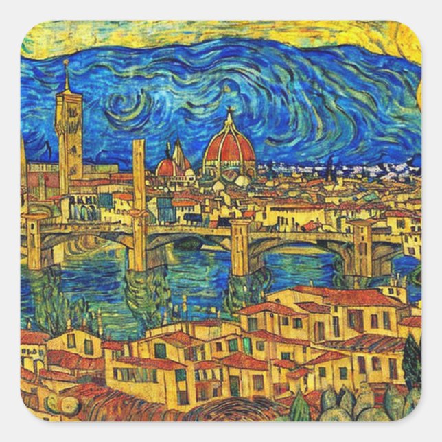 Adesivo Quadrado Starry Starry Night Florence Itália (Frente)