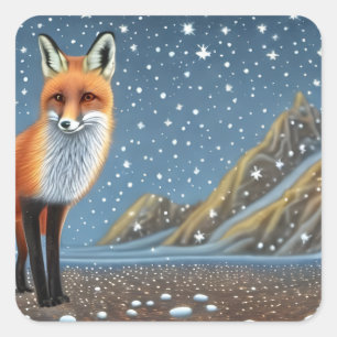 Adesivo Quadrado Starry Starry Night Storybook Fox