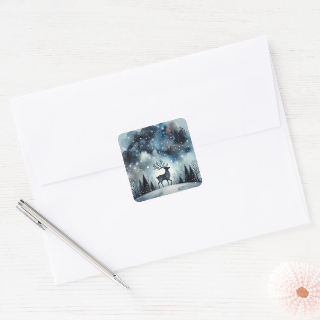 Adesivo Quadrado Starry Winter Night Deer (Envelope)