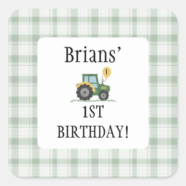 Adesivo Quadrado Start Your Tractor Children Birthd Square Sticker (Frente)