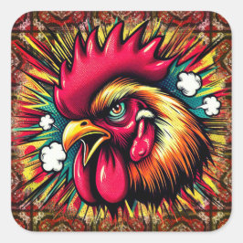 Adesivo Quadrado "Startled Mad Rooster" 