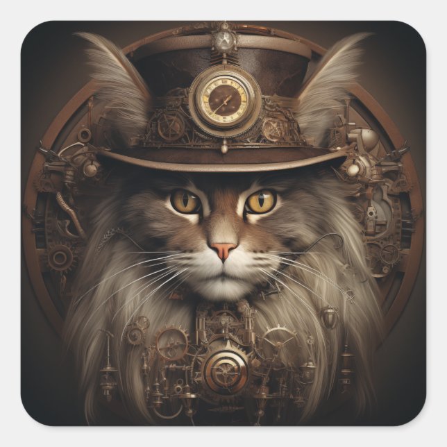 Adesivo Quadrado Steampunk Cat (Frente)