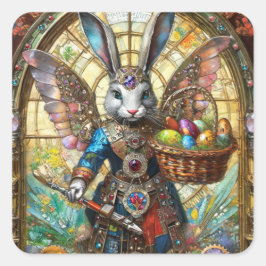 Adesivo Quadrado Steampunk Easter Bunny Warrior Angel