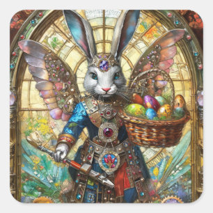 Adesivo Quadrado Steampunk Easter Bunny Warrior Angel