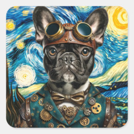 Adesivo Quadrado Steampunk Frenchie na Noite Estrelada