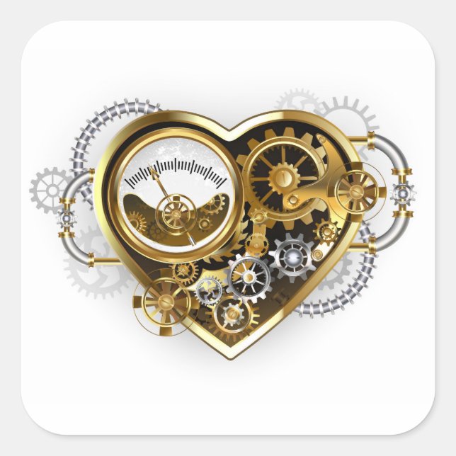 Adesivo Quadrado Steampunk Heart with a Manometer (Frente)