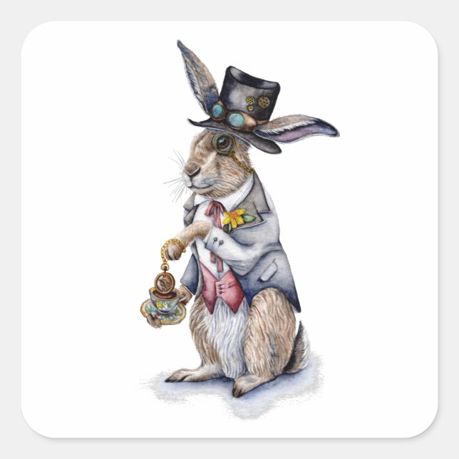 Adesivo Quadrado Steampunk March Hare (Frente)