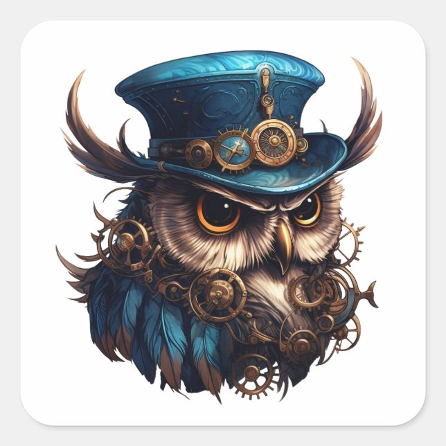 Adesivo Quadrado Steampunk Owl (Frente)